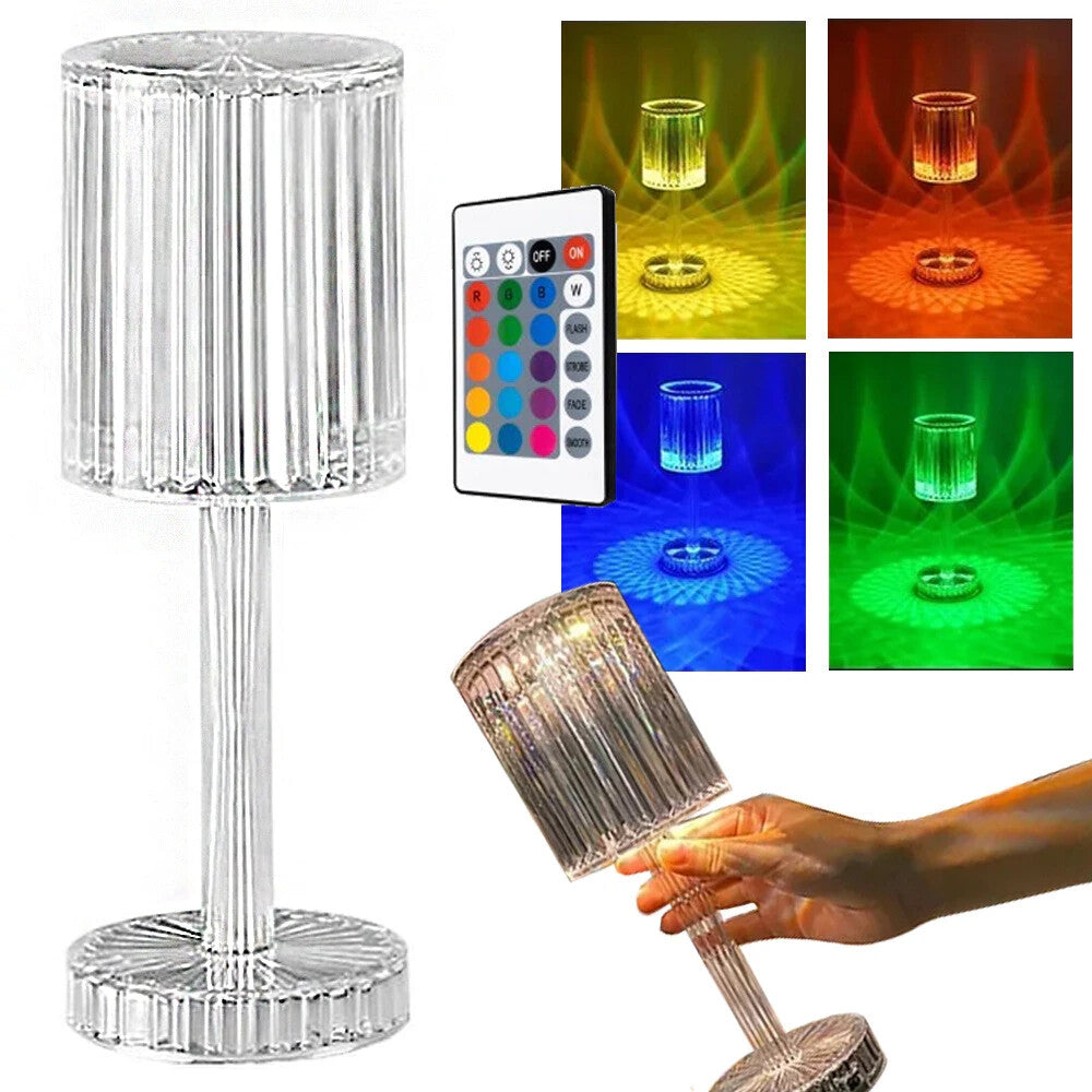 LED Kristall Tischlampe mit Fernbedienung – Nachtlicht USB Wiederaufladbar RGB