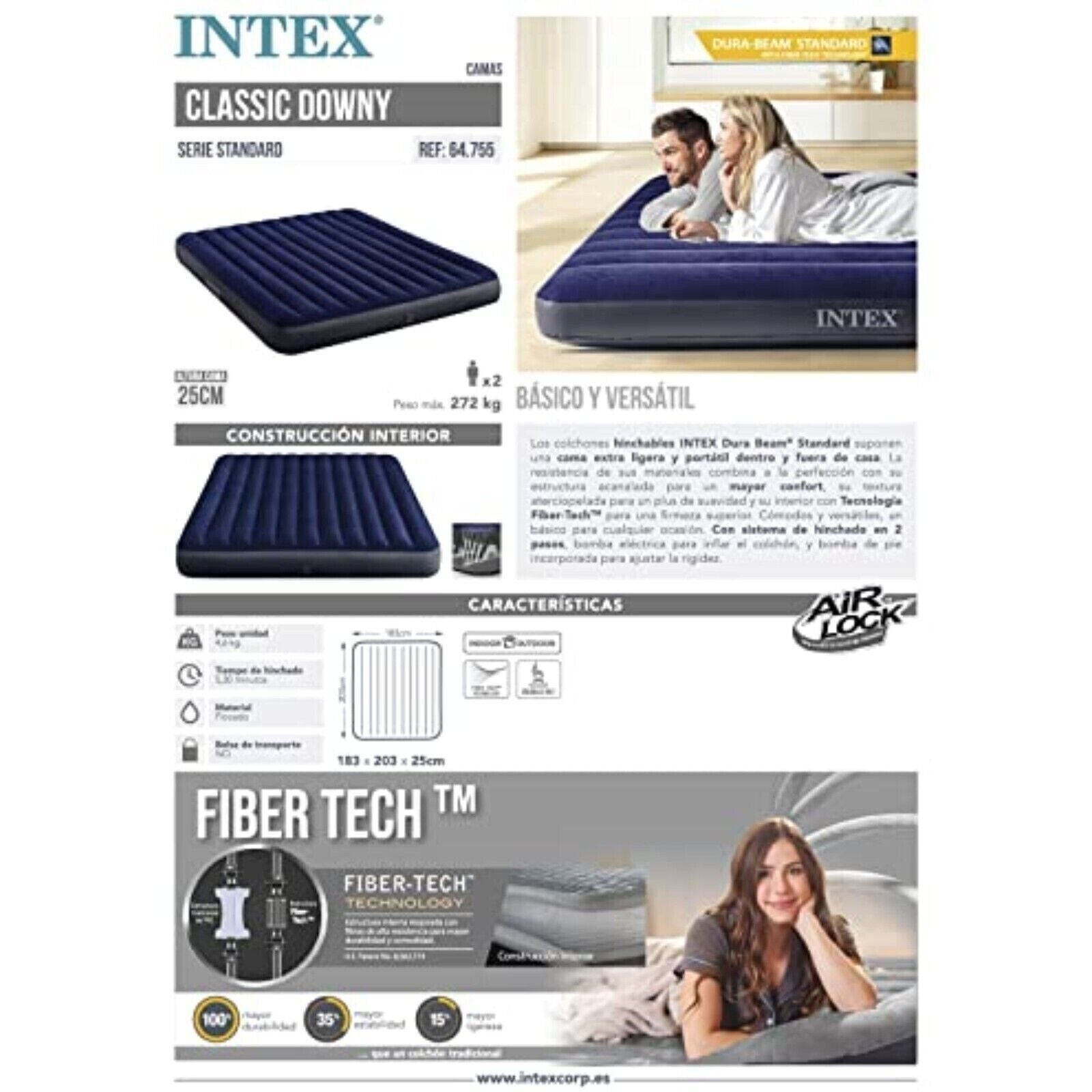 Intex Luftbett 203x183x25 cm Doppel Luftmatratze – Komfortables Gästebett & Campingbett