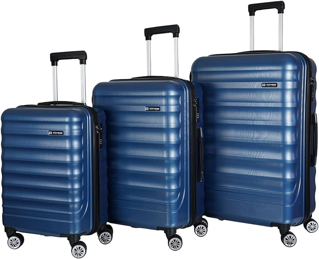 3-teiliges Kofferset aus Hartschale – Reisekoffer M/L/XL mit 4 Rollen & Zahlenschloss – ABS Trolley in Blau für Flugreisen & Urlaub