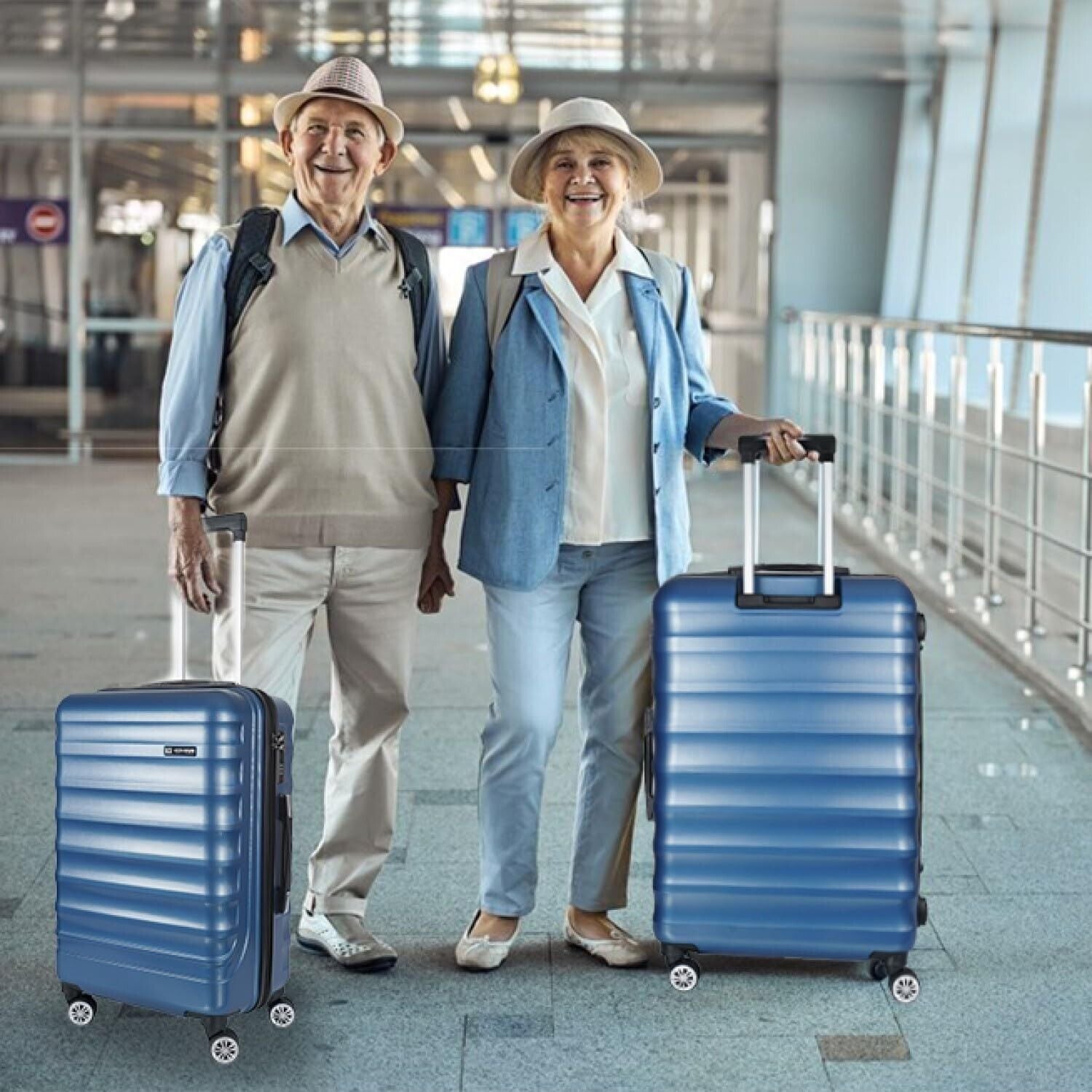 3-teiliges Kofferset aus Hartschale – Reisekoffer M/L/XL mit 4 Rollen & Zahlenschloss – ABS Trolley in Blau für Flugreisen & Urlaub