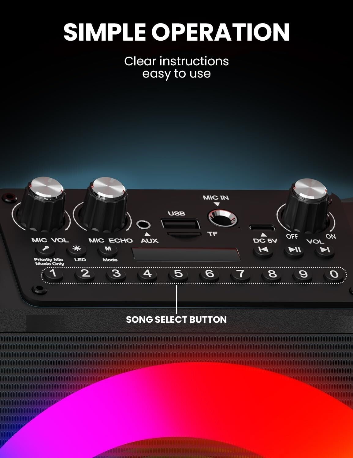 Tragbare Karaoke Maschine mit 2 Kabellosen Mikrofonen & LED – Bluetooth Lautsprecher Rot