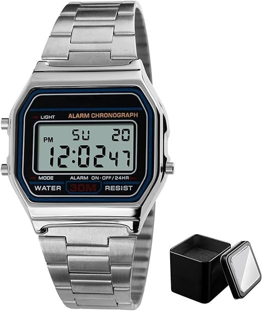 Digitale Armbanduhr mit leuchtenden Ziffern - Datum Stoppuhr Wecker Sportuhr