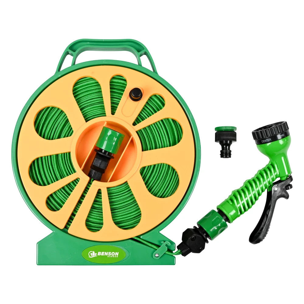 Gartenschlauch Set 15m Trommel flach UV-beständig mit Brause & Adapter 🚿 🚿 🚿
