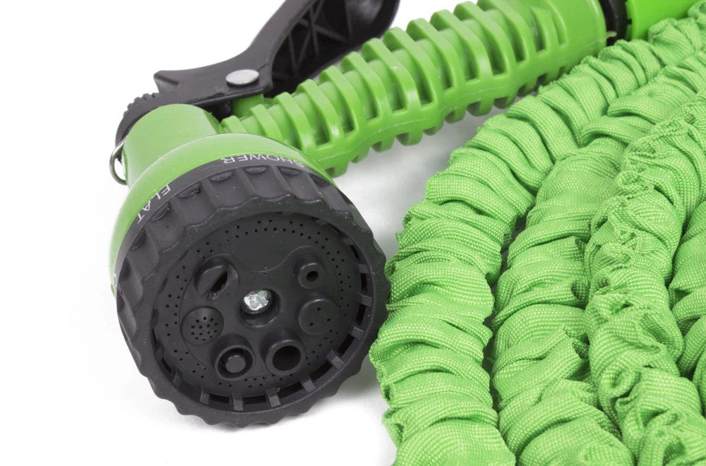 Gartenschlauch Set 10m dehnbar mit Sprühkopf 7 Funktionen flexibel grün