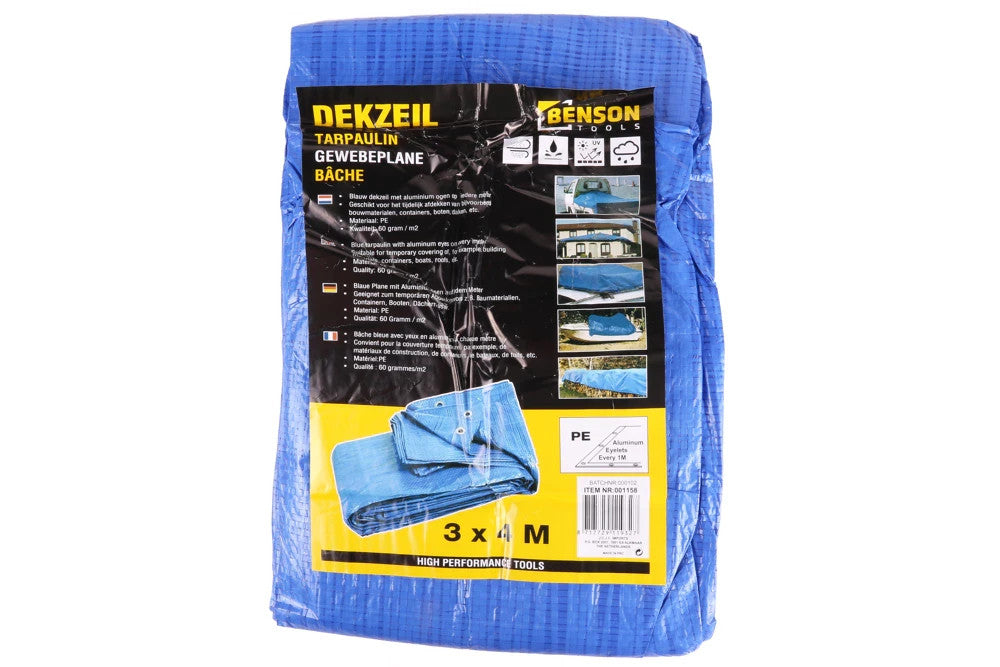 Gewebeplane 3x4 m Blau Abdeckplane Wasserdicht mit Ösen für Holz & Garten