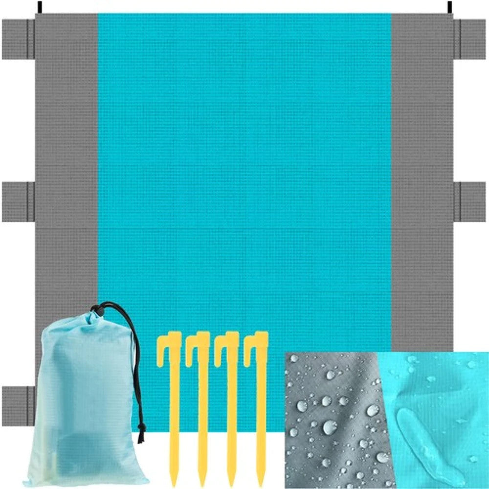 Stranddecke Picknickdecke 208x208cm Wasserdicht mit Haken & Tragetasche