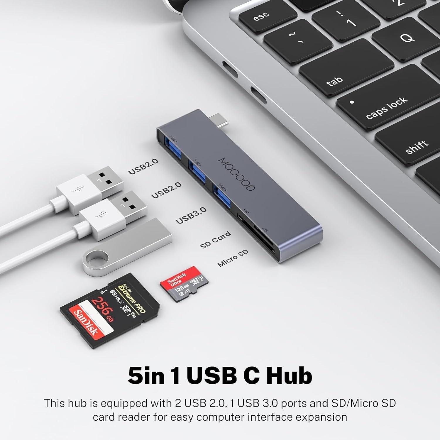 USB C Hub 5-in-1 Adapter mit USB 3.0 & SD/TF Kartenleser für Laptop/PC**