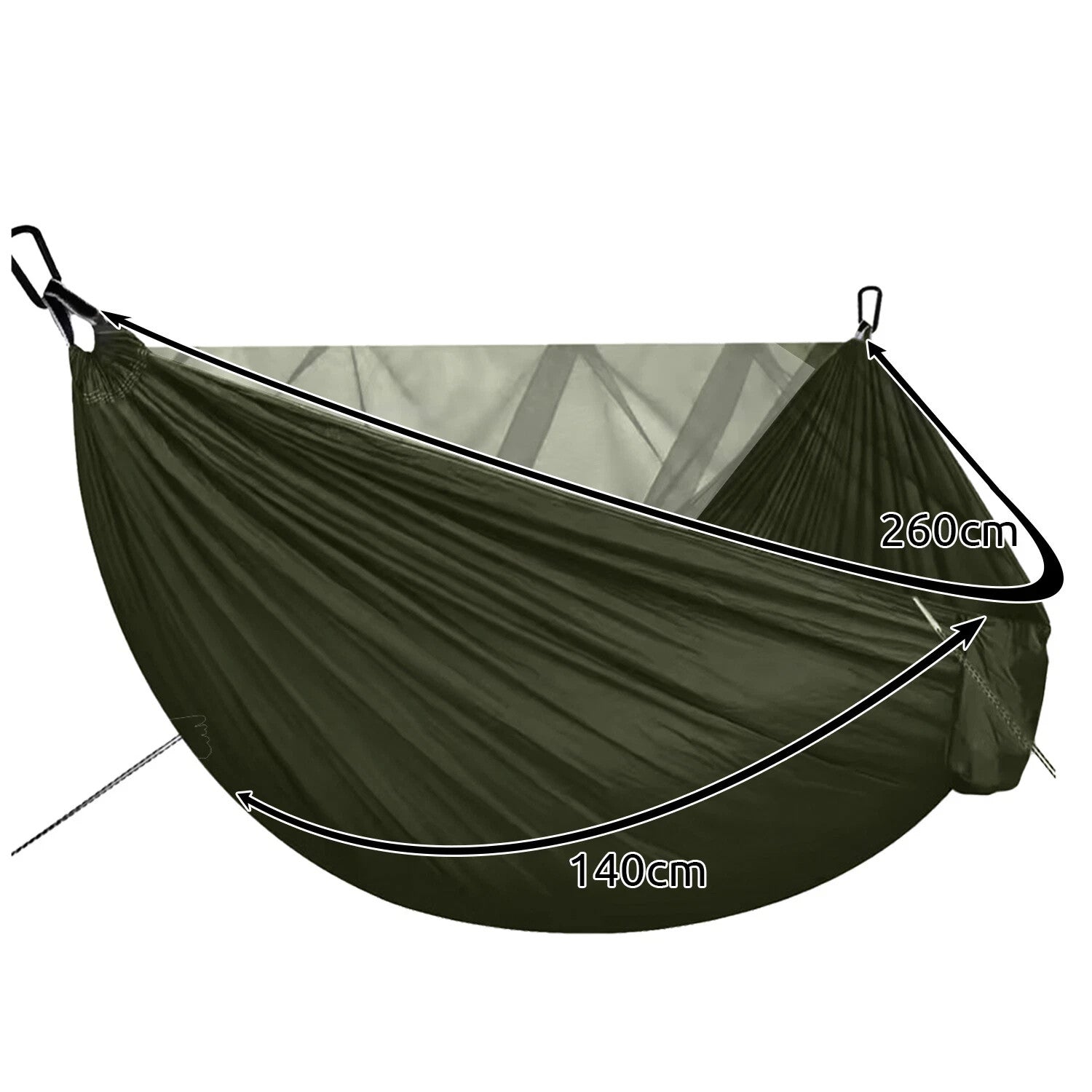 Hängematte 2 Personen mit Moskitonetz + Tarp Camping Ultraleicht 250kg Khaki