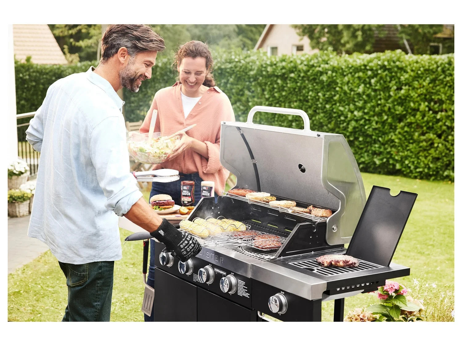 BBQ-Hamburger Grillguthalter Edelstahl 35x22cm Grillkorb mit Griff & Verschluss