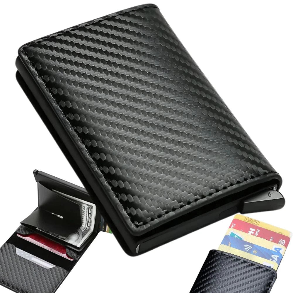 Herren RFID Brieftasche Schwarz Anti-Diebstahl Kartenetui Geldbörse Eco-Leder