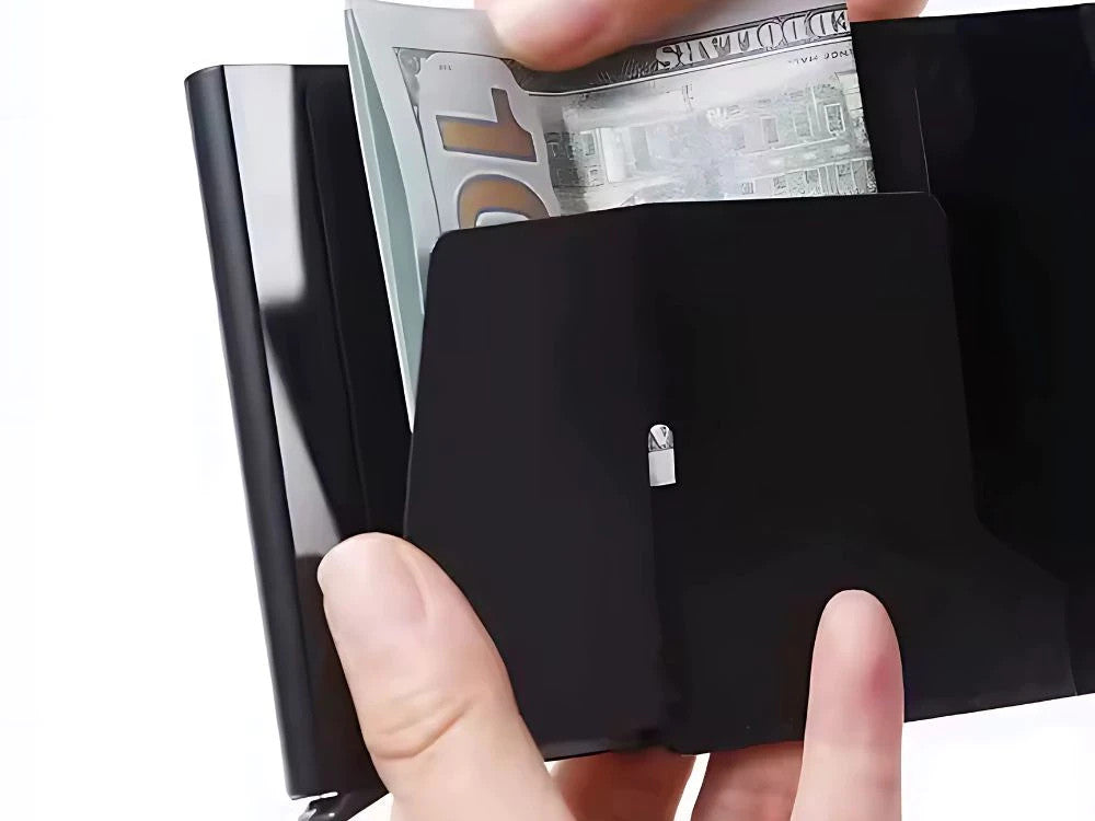 Herren RFID Brieftasche Schwarz Anti-Diebstahl Kartenetui Geldbörse Eco-Leder