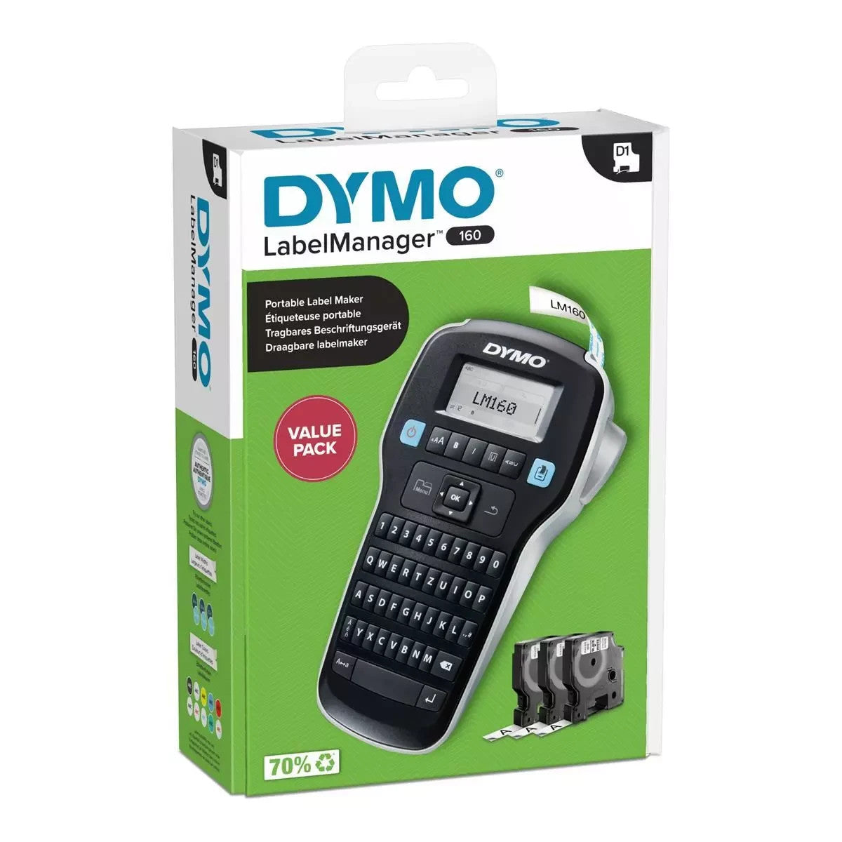 DYMO LabelManager 160 Beschriftungsgerät Starter-Set + 3 Rollen D1 Bänder