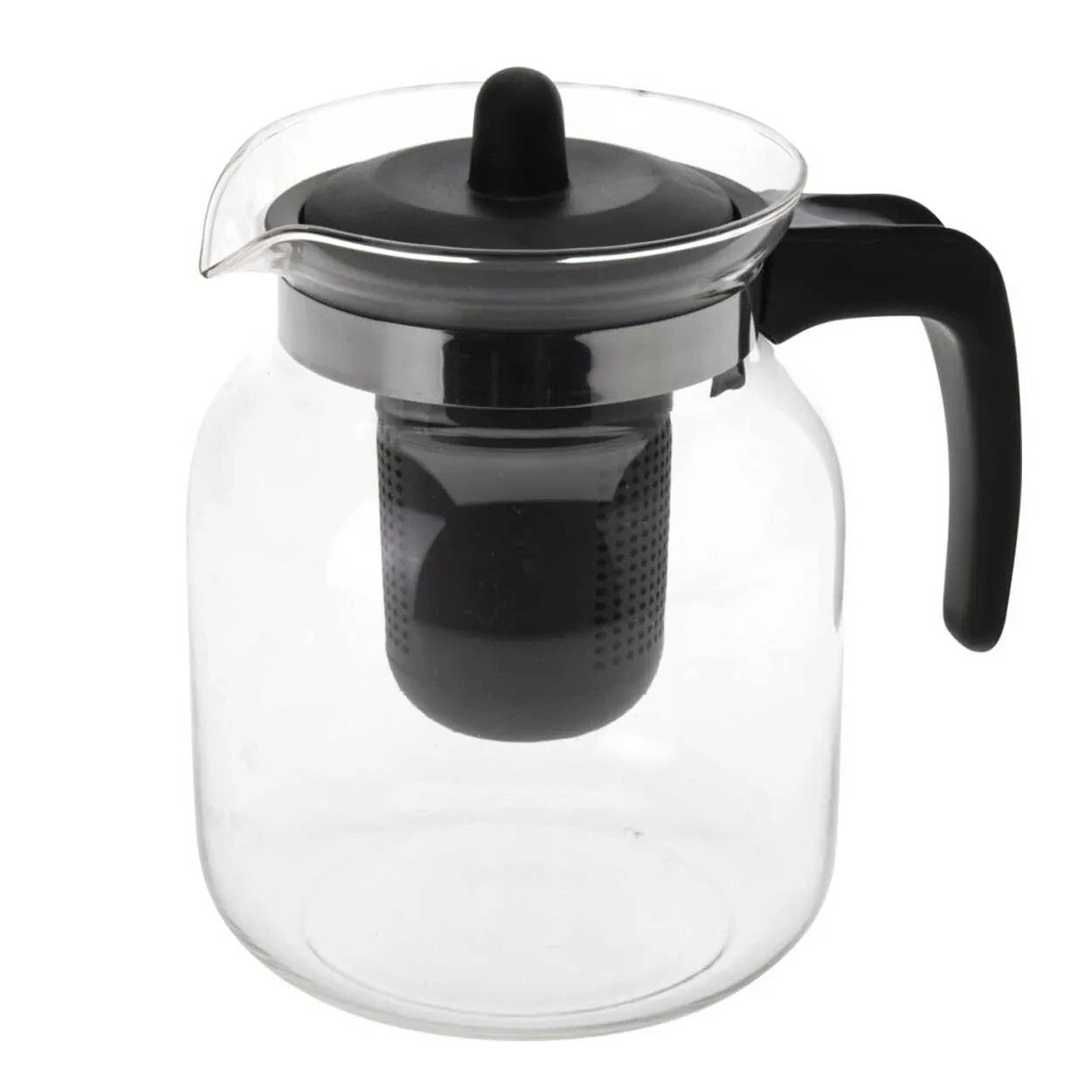 Glas Teekanne 1,5L mit Teesieb Borosilikatglas Teekanne Brüher Schwarz