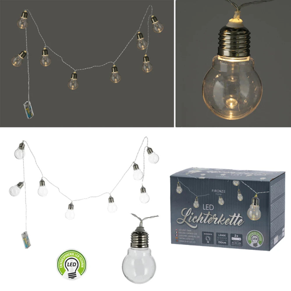 LED Lichterkette 150cm Warmweiß 8 Kugeln Ø5cm Batterie Girlande Metall