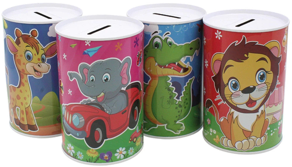 Spardose Happy Kids 12,5x8cm Metall Geldbüchse Kinder Sparschwein Geschenk- 1pc