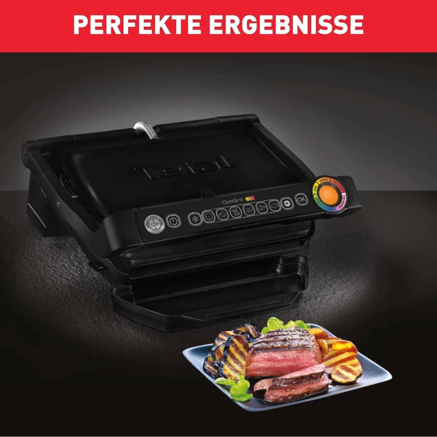Tefal OptiGrill GC7058 Kontaktgrill 2000W 6 Programme, Garstufenanzeige, Schwarz
