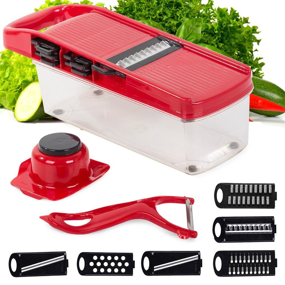 Multischneider Set 6in1 Gemüseschneider Küchenreibe Gemüsehobel Zerkleinerer Rot