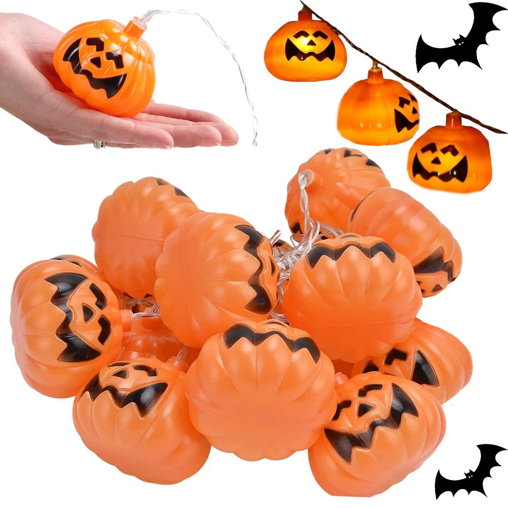 Halloween Party Deko 🎃 Kürbis Lichterkette 10 LED 200cm Warmlicht Hängend 👻
