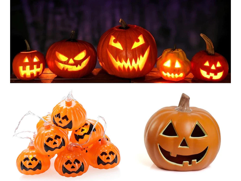 Halloween Party Deko 🎃 Kürbis Lichterkette 10 LED 200cm Warmlicht Hängend 👻
