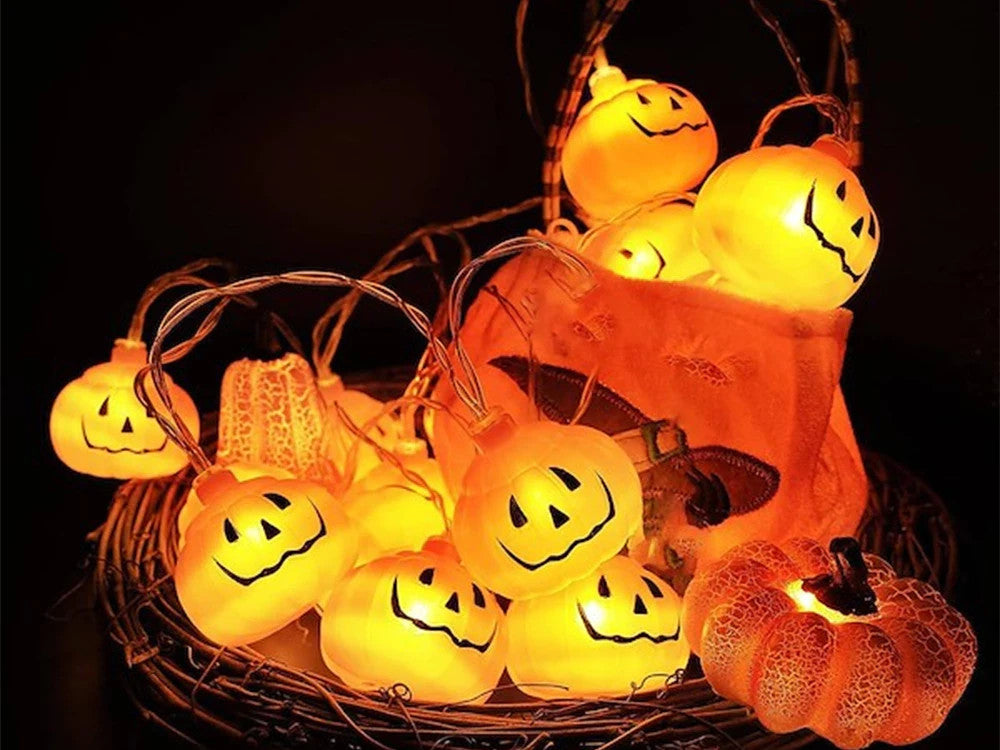 Halloween LED Kürbis Lichterkette 🎃 200cm 10 Lampen Batterie Orange 👻