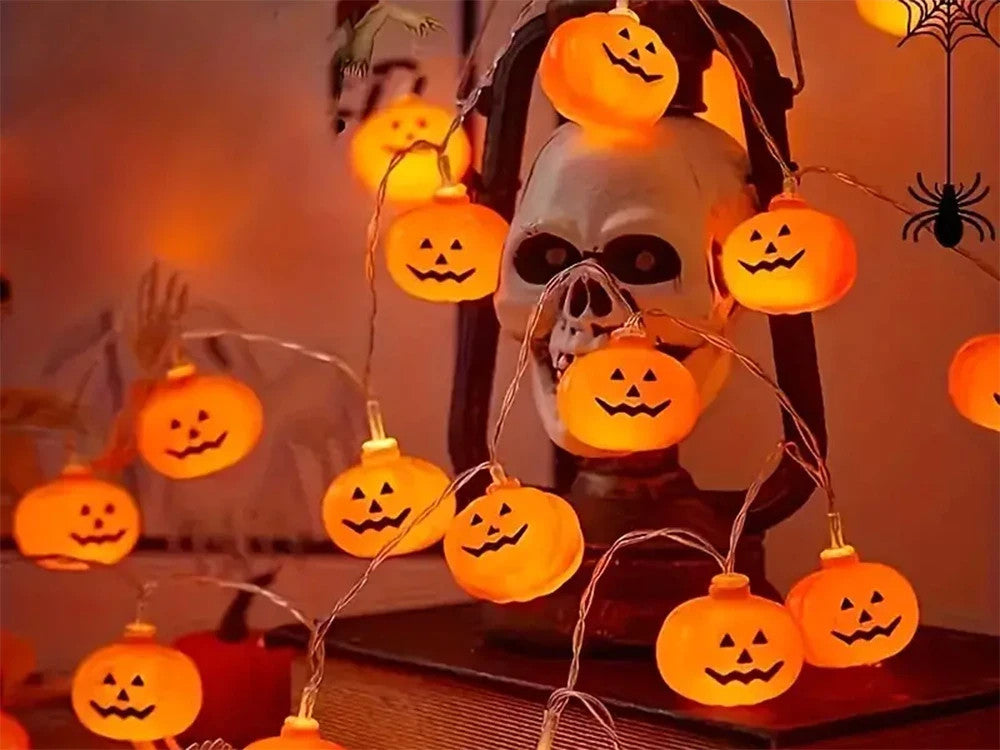 Halloween LED Kürbis Lichterkette 🎃 200cm 10 Lampen Batterie Orange 👻