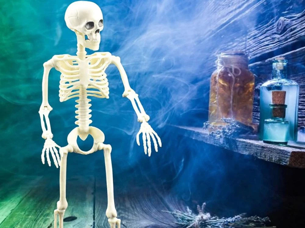 Halloween Deko 👻 Hängendes Menschliches Skelett 40cm Weiß Kunststoff 🎭