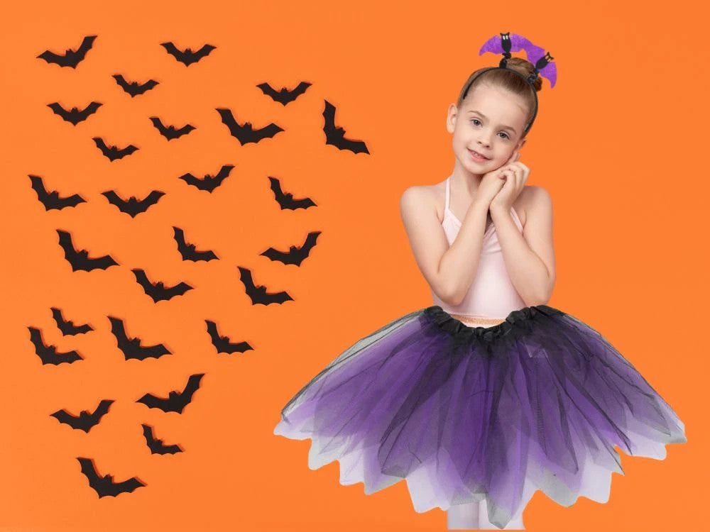 Halloween Kostüm Mädchen 🎃 Fledermaus Rock mit Stirnband Schwarz Lila 👻