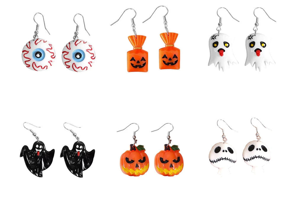 Halloween Ohrringe Geist Kürbis Skelett Bonbon Auge Party Schmuck,2er-Set-1 Paar