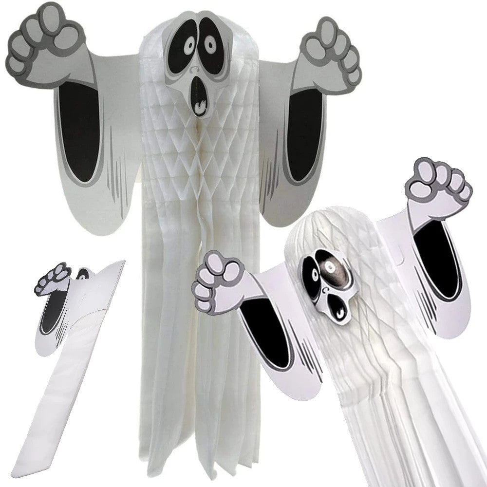 2 x Geister Papieranhänger Halloween 🎃 3D Geist Deko Anhänger Weiß 51cm 👻