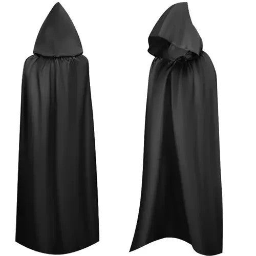 Langer Umhang mit Kapuze Schwarz 172x120 cm Halloween KostĂźm Unisex