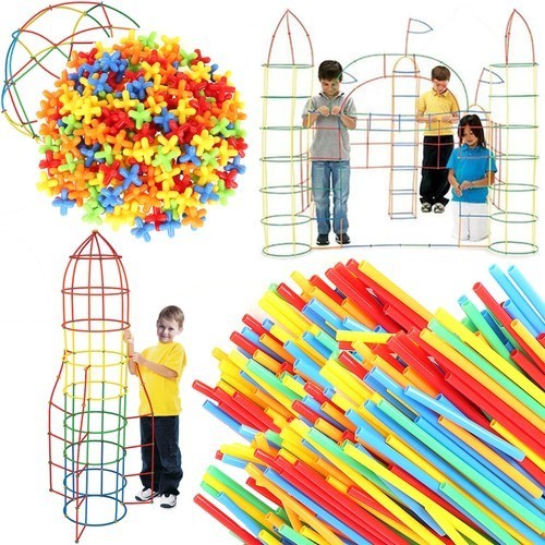 Konstruktionsspielzeug 408-tlg – Strohhalm Baukasten mit Verbindern | Kreatives Steckspiel für Kinder ab 3 Jahren