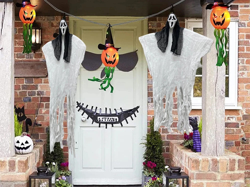 Halloween Hängedeko Gespenst Skelett Phantom Maske 90cm Schwarz Weiß