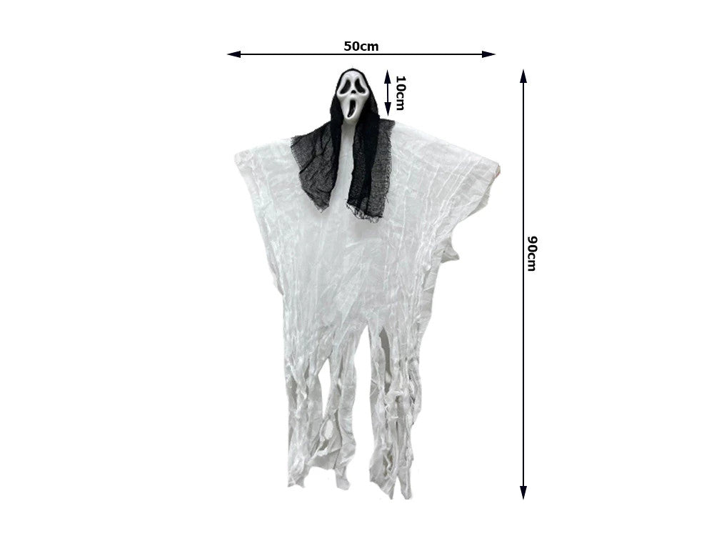 Halloween Hängedekoration 90 cm–Gruseliges Gespenst mit Maske &flatterndem Stoff