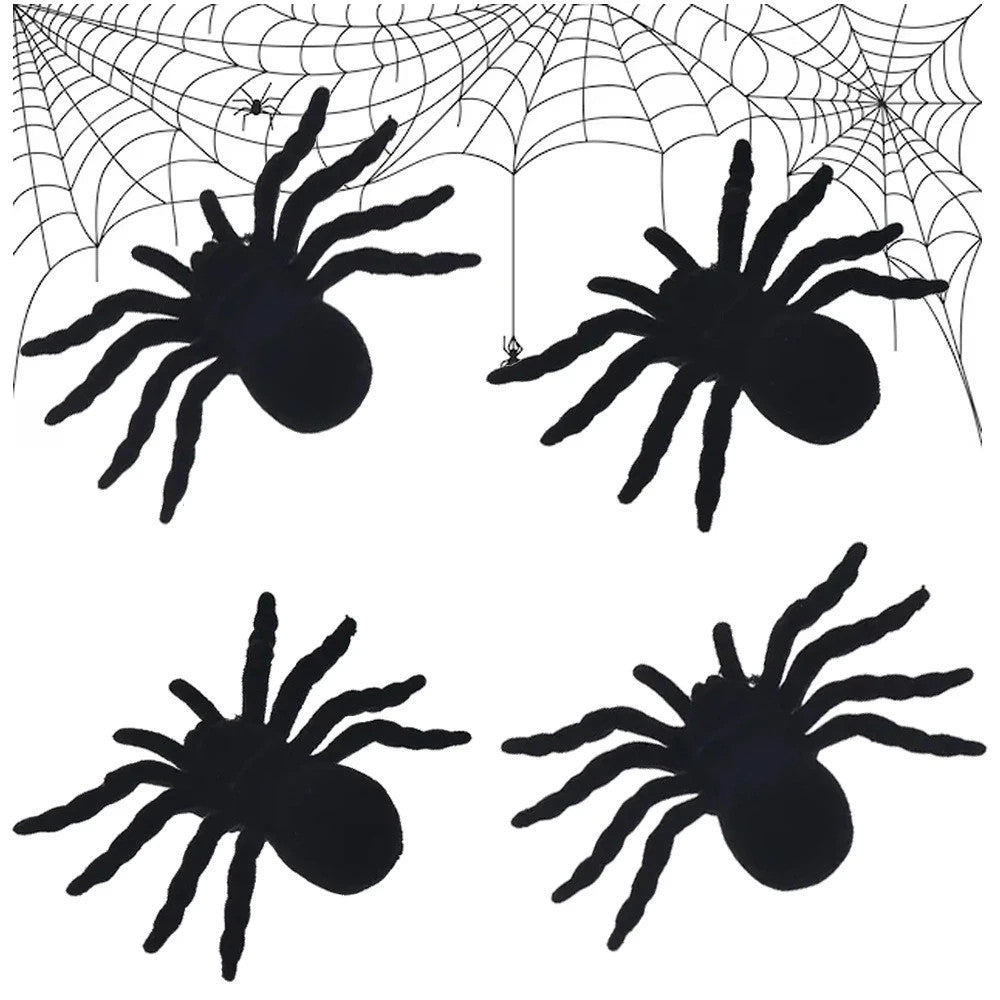 Halloween Spinnen Set 4 Stück Gruselige Schwarze Deko Spinne 11cm