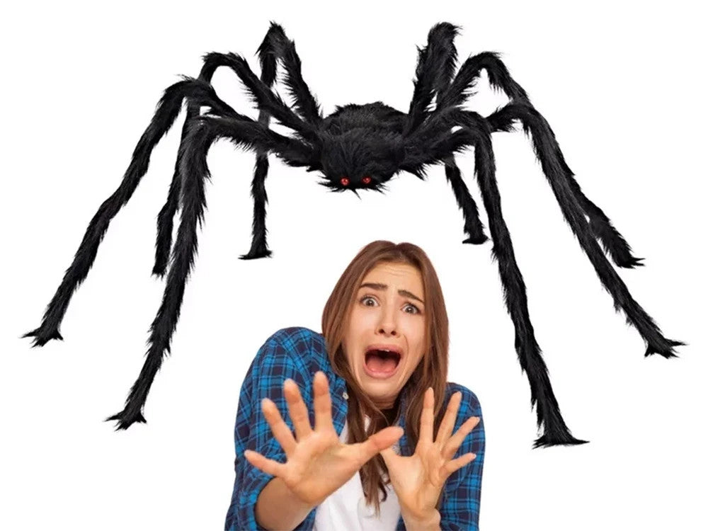Halloween Riesenspinne XXL – Realistische Tarantel Deko mit roten Augen, schwarz