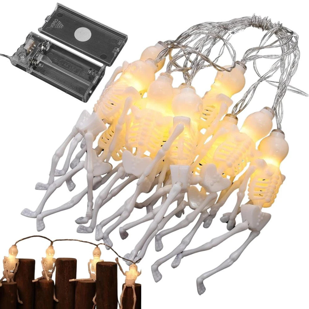 Halloween LED Lichterkette 2m 10 Skelette Girlande warmweiß Batterie
