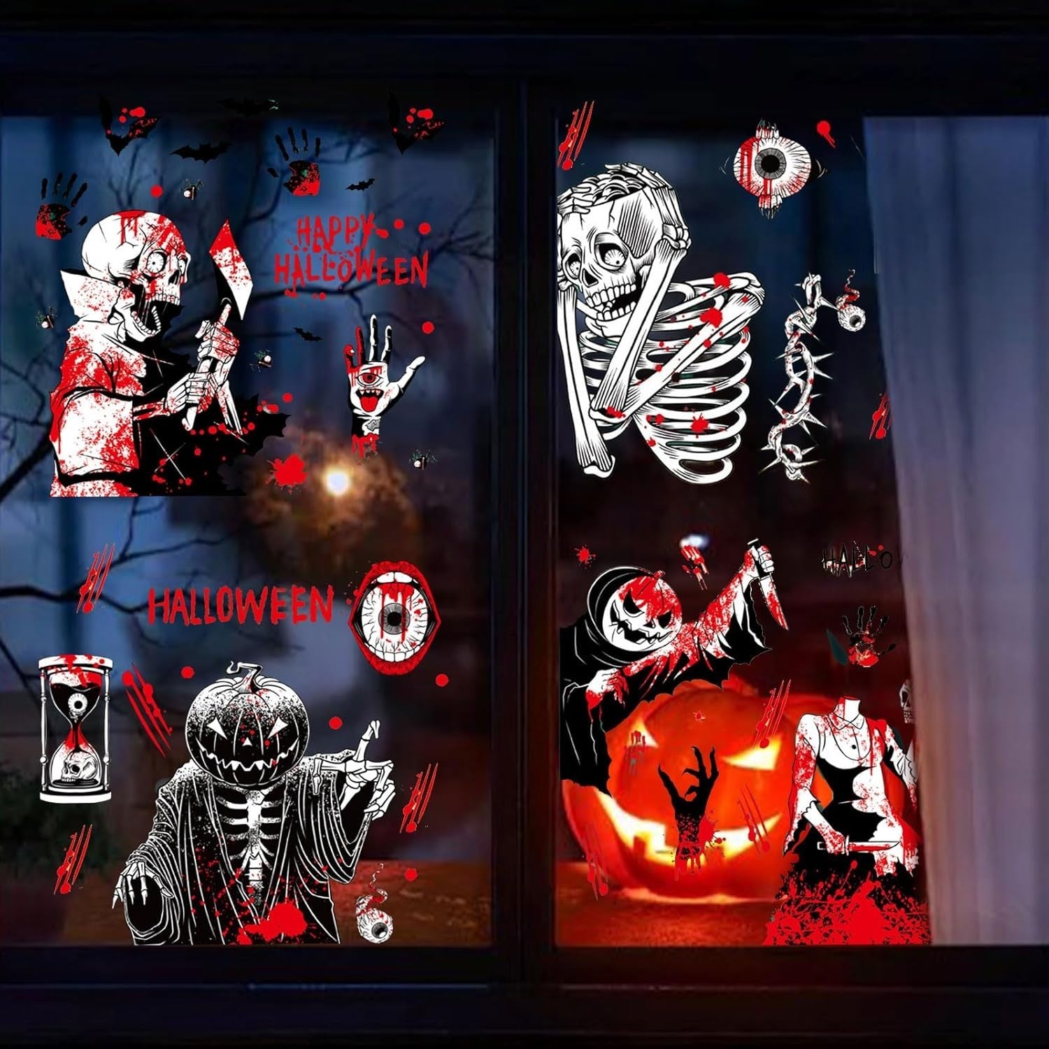 Halloween Fensteraufkleber 👻 92 Stk Blutige Hand- & Fußabdrücke Deko