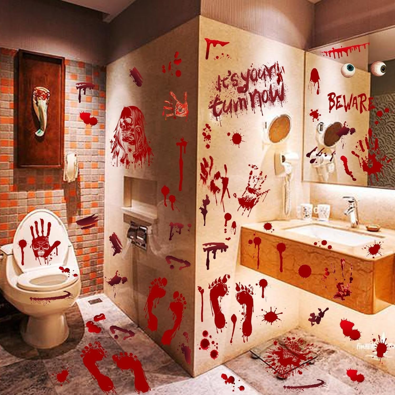 Halloween Fensterbilder 9 Blätter XXXL Blut Aufkleber Deko Sticker Horror Party