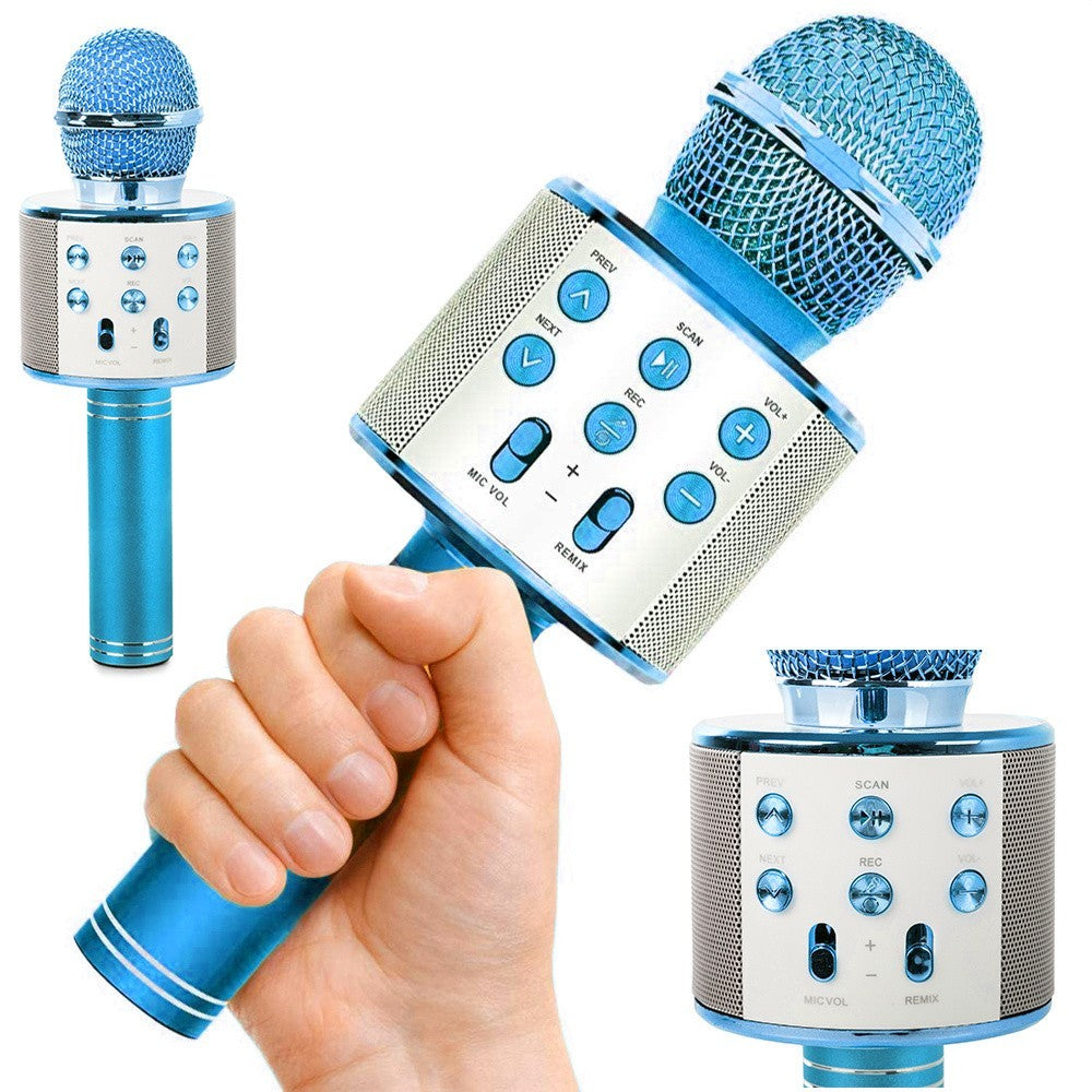 Bluetooth Karaoke Mikrofon Lautsprecher Echo Stimmverzerrer FM Radio Blau