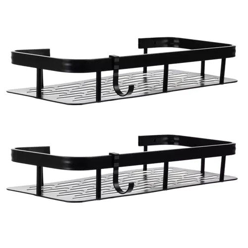 Duschregal Hängend 2 Stück Schwarz Aluminium mit Haken & Zubehör
