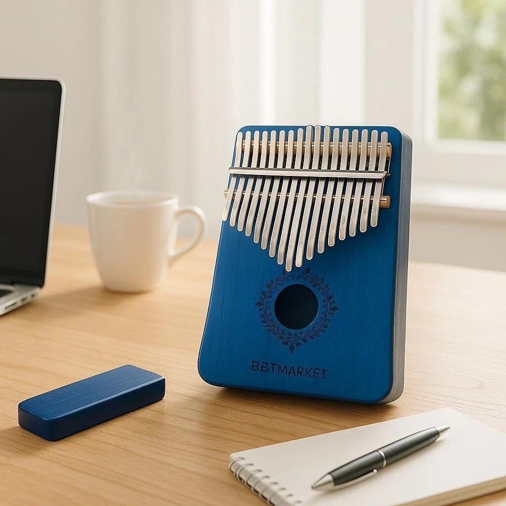 Kalimba 17 Tasten Blau – Daumenklavier aus Massivholz | Fingerpiano mit Tasche, Notenbuch & Reinigungsset – Ideal für Anfänger & Musikliebhaber
