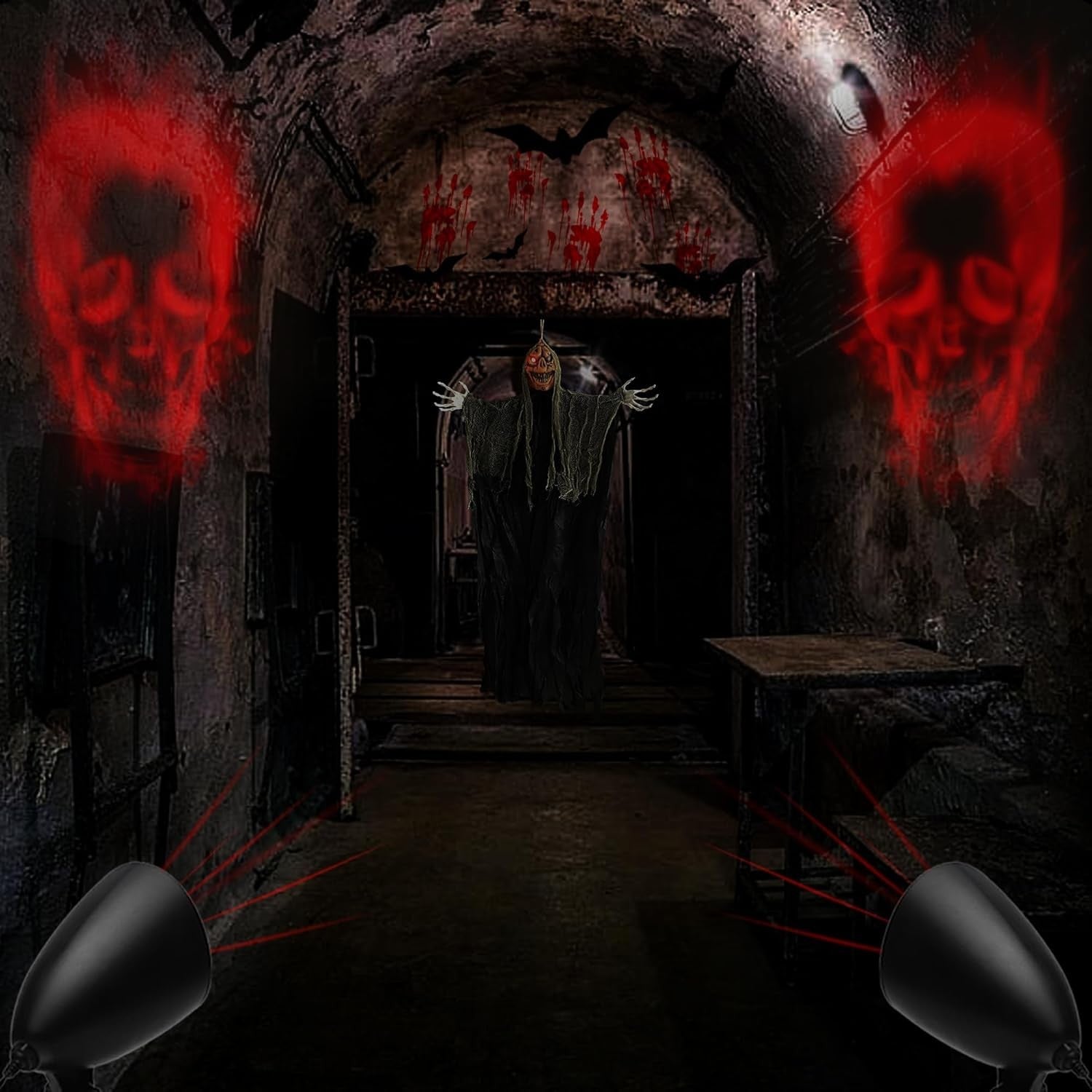 Halloween LED Projektor 3D Rotes Skelett Wasserdicht Timer Lampe Outdoor