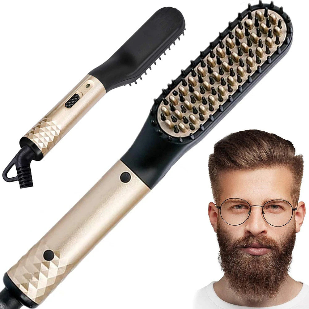 Elektrische Bart & Haarbürste für Männer–2 Heizstufen, Keramikbeschichtung, Gold