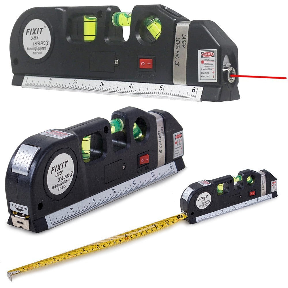Laser Wasserwaage mit Linienlaser & Maßband | 3-in-1 Multifunktionales Werkzeug