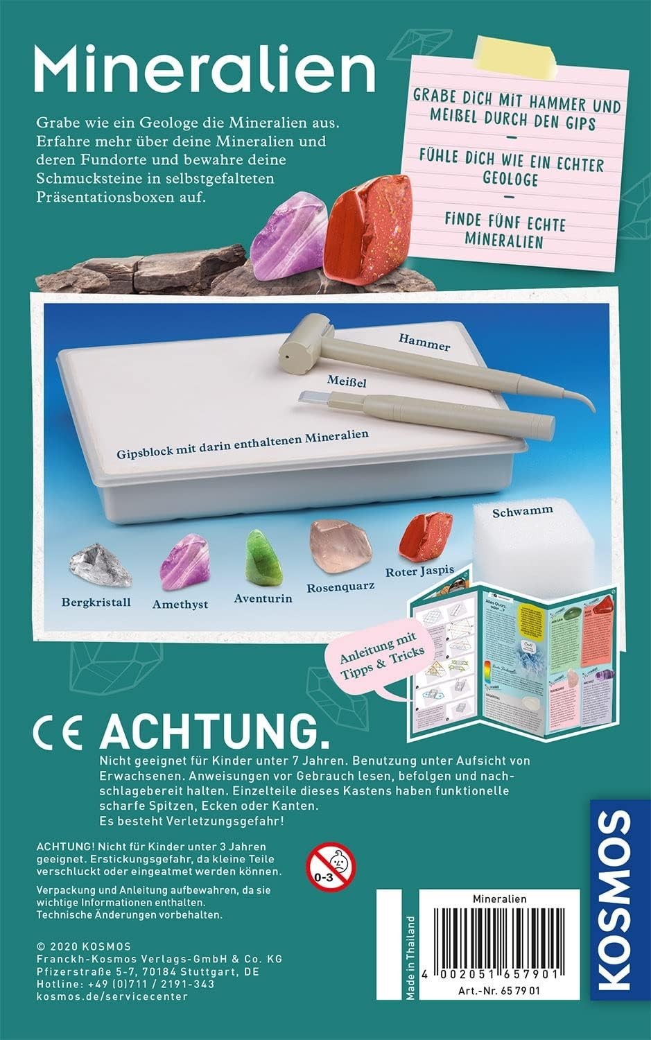 KOSMOS 657901 Mineralien Ausgrabungs-Set Hammer Meißel Geologie Kinder