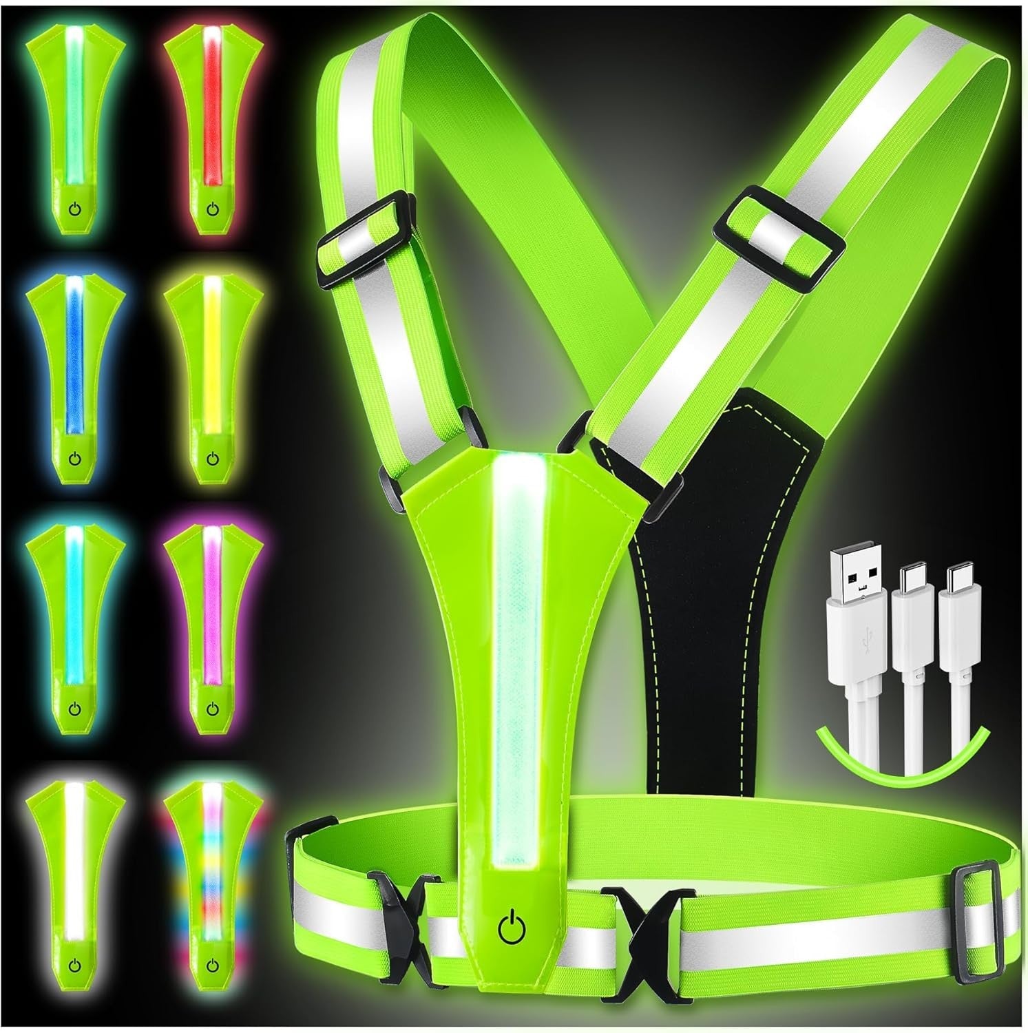 LED Warnweste mit 360° Reflektoren & USB-C Aufladung – Sicherheitsweste für Fahrrad, Motorrad, Joggen & Outdoor | Verstellbar, ultraleicht & wiederaufladbar