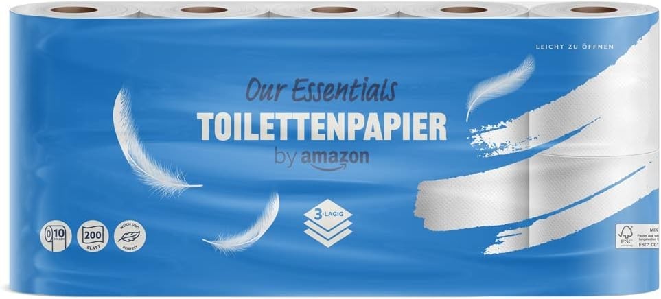 Toilettenpapier 3-lagig 10 Rollen 200 Blatt Weich Reißfest Zellstoff