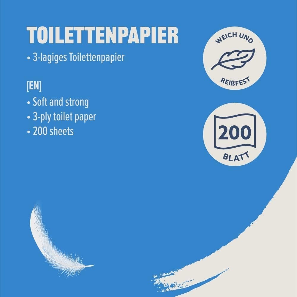 Toilettenpapier 3-lagig 10 Rollen 200 Blatt Weich Reißfest Zellstoff