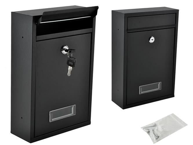 Briefkasten aus verzinktem Stahl – Schwarzer Wandbriefkasten mit Schloss & Sichtfenster, Wetterfest & Langlebig, Inkl. Montageset & 2 Schlüssel