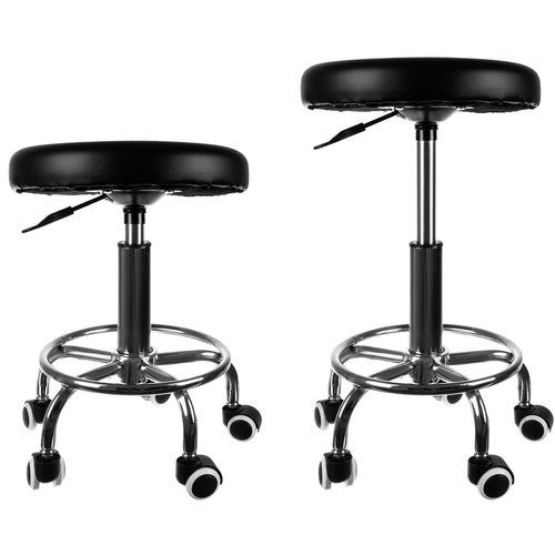 Friseurhocker & Werkstatthocker – Höhenverstellbarer Rollhocker mit Fußstütze, PU-Sitz & 150 kg Tragkraft